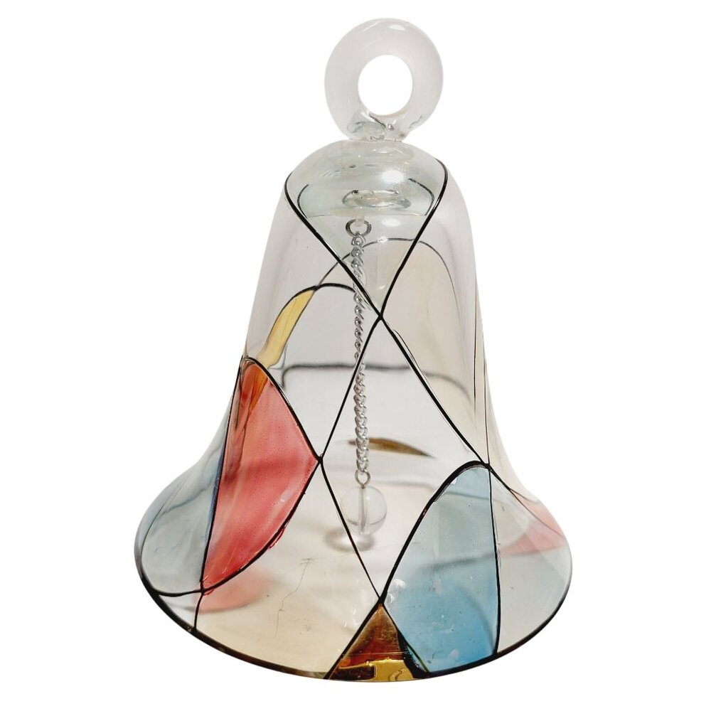 Monarch Crystal La Fleur Glass Ornament Bell Handblown Handpainted Mosaic